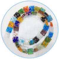 Millefiori Slice Lampwork Beads, Millefiori Lampwork, Square, polished, DIY, mixed colors, Sold Per 39 cm Strand