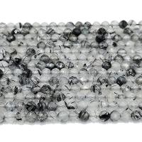 Black Rutilated Quartz Beads, Round, polished, DIY & faceted, black, Sold Per 39 cm Strand