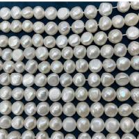Button kultivierte Süßwasserperlen, Natürliche kultivierte Süßwasserperlen, DIY, weiß, 9-10mm, verkauft per 38 cm Strang