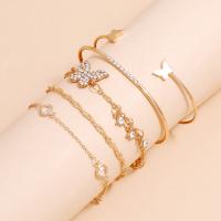 Zinc Alloy Bracelet with 1.8 extender chain plated 5 pieces & fashion jewelry & for woman & with rhinestone gold Length 7.1 Inch Sold By Set