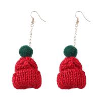 Christmas Earrings, Tibetan Style, with Cotton Thread, Hat, Christmas Design & fashion jewelry & for woman, red, 97x36mm, Sold By Pair