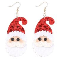 Christmas Earrings, Tibetan Style, with Velveteen, Santa Claus, Christmas Design & fashion jewelry & for woman, red, 86x35mm, Sold By Pair