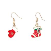 Weihnachten Ohrringe, Zinklegierung, Weihnachts-Design & Modeschmuck & für Frau & Emaille & mit Strass, rot, 38x17mm, verkauft von Paar