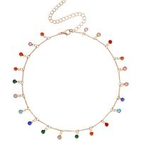 Colar de jóias de liga de zinco, with Cristal imitado, with 3.74 extender chain, joias de moda & para mulher, dourado, vendido para 13.14 inchaltura Strand
