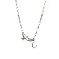 Titanium Steel Necklace, Moon and Star, multilayer & Korean style & for woman, Sold Per Approx 16 Inch Strand