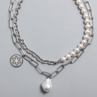 Titanium Steel Necklace with Plastic Pearl oval chain & for woman Sold By Strand