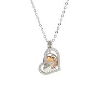 Sterling Silver Cage Locket Pendant Necklace, 925 Sterling Silver, with Glass Beads, with 1.96inch extender chain, Heart, platinum plated, oval chain & for woman & with rhinestone & hollow, 14x21mm, 8mm, Sold Per Approx 15.74 Inch Strand