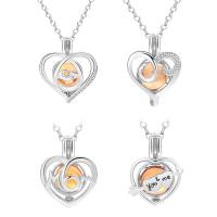 Sterling Silver Cage Locket Pendant Necklace 925 Sterling Silver with 1.96inch extender chain platinum plated oval chain & for woman & with rhinestone & hollow Sold Per Approx 15.74 Inch Strand