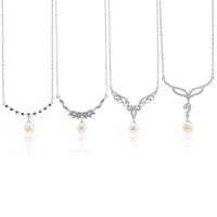 925 Sterling Silver Necklaces, with Freshwater Pearl, with 1.96inch extender chain, platinum plated, oval chain & different styles for choice & for woman, Sold Per Approx 15.74 Inch Strand