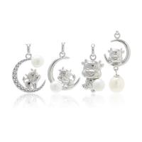 925 Sterling Silver Pendant, with Freshwater Pearl, Animal, platinum plated, different styles for choice, Sold By PC