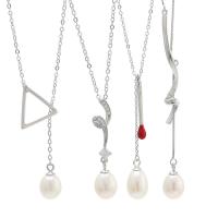 Серебряное ожерелье, 925 пробы, с Пресноводные жемчуги, покрытый платиной, разные стили для выбора & Женский, продается Strand