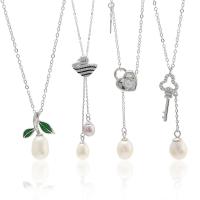 925 Sterling Silver Necklaces with Freshwater Pearl plated oval chain & for woman & with rhinestone Sold By Strand