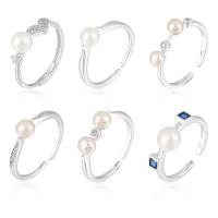 Solidny srebrny pierścień, 925 Srebro, ze Perła naturalna słodkowodna, Platerowane platyną, różne style do wyboru & dla kobiety, rozmiar:6-8, sprzedane przez PC