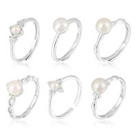 925 Sterling Silver Finger Rings, with Freshwater Pearl, platinum plated, different styles for choice & for woman, US Ring Size:6-8, Sold By PC