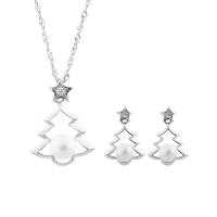 Christmas Necklaces 925 Sterling Silver with Freshwater Pearl with 1.96inch extender chain Christmas Tree platinum plated Christmas jewelry & for woman & hollow Length Approx 15.74 Inch Sold By PC