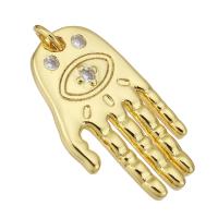 Cubic Zirconia Micro Pave Brass Pendant, Hamsa, gold color plated, micro pave cubic zirconia, 14x25x2mm, Hole:Approx 1mm, 10PCs/Lot, Sold By Lot