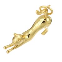 Bijoux pendentifs en laiton, chat, Placage de couleur d'or, 24x22x6mm, Trou:Environ 4mm, 10PC/lot, Vendu par lot
