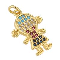 Cubic Zirconia Micro Pave Brass Pendant, Girl, gold color plated, micro pave cubic zirconia, 14x18x2mm, Hole:Approx 2mm, 10PCs/Lot, Sold By Lot