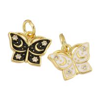 Cubic Zirconia Micro Pave Brass Pendant, Butterfly, gold color plated, micro pave cubic zirconia & enamel, more colors for choice, 10x12x2mm, Hole:Approx 3mm, 10PCs/Lot, Sold By Lot