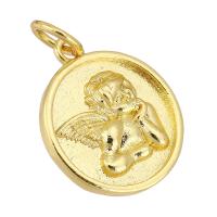 Brass Jewelry Pendants, Flat Round, gold color plated, 13x15x2mm, Hole:Approx 3mm, 10PCs/Lot, Sold By Lot