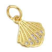Cubic Zirconia Micro Pave Brass Pendant, Shell, gold color plated, micro pave cubic zirconia, 10x11x2mm, Hole:Approx 3mm, 10PCs/Lot, Sold By Lot