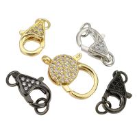 Brass Lobster Clasp, plated, different styles for choice & micro pave cubic zirconia, more colors for choice, 9*14*5mm,14*19*5mm, Hole:Approx 2mm, 10PCs/Lot, Sold By Lot