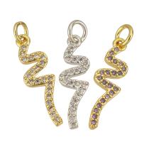 Cubic Zirconia Micro Pave Brass Pendant, Snake, plated, micro pave cubic zirconia, more colors for choice, 6x19x2mm, Hole:Approx 2mm, 10PCs/Lot, Sold By Lot