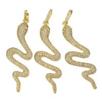 Cubic Zirconia Micro Pave Brass Pendant, Snake, gold color plated, micro pave cubic zirconia, 15x45x6mm, Hole:Approx 4mm, 10PCs/Lot, Sold By Lot