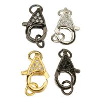Brass Lobster Clasp, plated, micro pave cubic zirconia, more colors for choice, 9x14x4mm, Hole:Approx 3.mm, 10PCs/Lot, Sold By Lot