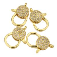 Brass Lobster Clasp, gold color plated, micro pave cubic zirconia, 13x19x5mm, Hole:Approx 2mm, 10PCs/Lot, Sold By Lot