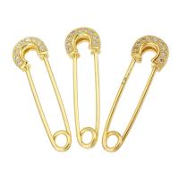 Messing Paperclip, gold plated, micro pave zirconia, 9x30x5mm, 10pC's/Lot, Verkocht door Lot