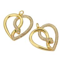 Cubic Zirconia Micro Pave Brass Pendant, Heart, gold color plated, micro pave cubic zirconia, 24x24x4mm, Hole:Approx 2mm, 10PCs/Lot, Sold By Lot