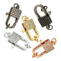 Brass Lobster Clasp, plated, micro pave cubic zirconia, more colors for choice, 11x18x5mm, Hole:Approx 3mm, 10PCs/Lot, Sold By Lot