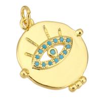 Cubic Zirconia Micro Pave Brass Pendant, gold color plated, with eye pattern & micro pave cubic zirconia, 17x19x2mm, Hole:Approx 2mm, 10PCs/Lot, Sold By Lot
