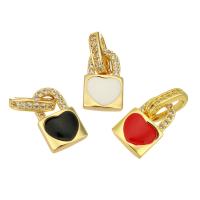 Cubic Zirconia Micro Pave Brass Pendant, Lock, gold color plated, micro pave cubic zirconia & enamel, more colors for choice, 8x13x5mm, Hole:Approx 3mm, 10PCs/Lot, Sold By Lot