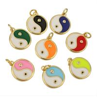 Cubic Zirconia Micro Pave Brass Pendant, Flat Round, gold color plated, ying yang & micro pave cubic zirconia & enamel, more colors for choice, 13x15x2mm, Hole:Approx 2mm, 10PCs/Lot, Sold By Lot
