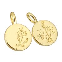 Brass Jewelry Pendants gold color plated & with flower pattern Approx 3mm Sold By Lot