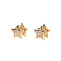 Cubic Zirconia Micro Pave Brass Earring, Star, gold color plated, micro pave cubic zirconia & for woman, nickel, lead & cadmium free, 11x11mm, Sold By Pair