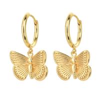 Huggie Hoop Drop Earring Brass Butterfly 14K gold plated for woman nickel lead & cadmium free Sold By Pair