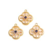 Cubic Zirconia Micro Pave Brass Pendant with Shell Four Leaf Clover real gold plated micro pave cubic zirconia golden Sold By PC