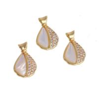 Cubic Zirconia Micro Pave Brass Pendant, with Shell, Teardrop, real gold plated, micro pave cubic zirconia, golden, 14x9x2mm, Sold By PC