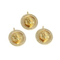 Cubic Zirconia Micro Pave Brass Pendant, Round, real gold plated, micro pave cubic zirconia, golden, 16x14x5mm, Sold By PC