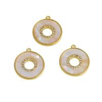 Cubic Zirconia Micro Pave Brass Pendant with Shell Round real gold plated micro pave cubic zirconia golden Sold By PC