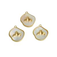 Brass Jewelry Pendants, with Shell, real gold plated, golden, 12x15x3mm, Sold By PC