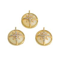 Cubic Zirconia Micro Pave Brass Pendant, with Shell, Round, real gold plated, micro pave cubic zirconia, golden, 13x12x5mm, Sold By PC