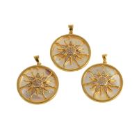 Cubic Zirconia Micro Pave Brass Pendant with Shell Round real gold plated sun design & micro pave cubic zirconia golden Sold By PC