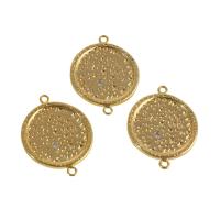 Cubic Zirconia Micro Pave Brass Connector, Round, real gold plated, micro pave cubic zirconia, golden, 26x20x2mm, Sold By PC