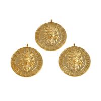 Brass Jewelry Pendants, Round, real gold plated, golden, 28x25x5mm, Sold By PC