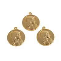 Bijoux pendentifs en laiton, Rond, Plaqué d'or, doré, 21x18x3mm, Vendu par PC