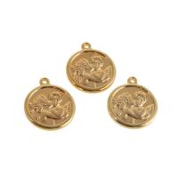 Brass Jewelry Pendants, Round, real gold plated, golden, 21x18x2mm, Sold By PC